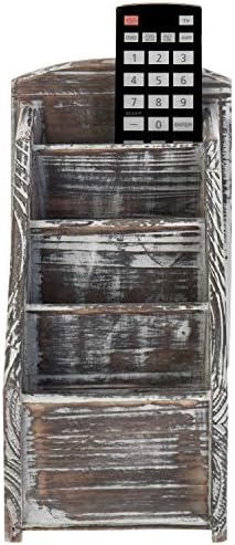 MyGift Torched Wood Remote Control Holder, 4-Compartment Tabletop Caddy