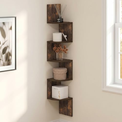 5-Tier Zigzag Corner Shelf Wall Mounted, Radial Corner Wall Shelf, Floating Book Shelves for Wall, for Bedroom, Home Off