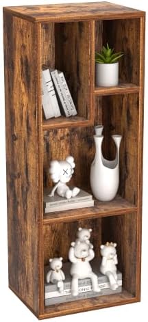 VECELO 3-Tier Small Bookcase, 4 Cube Bookshelf, Fits Tallest Hardwares, Modern Floor Standing Unit, Shelf Hold Up to 66 