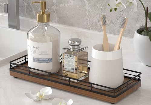 Wooden Decorative Tray, Oak 11.2" L Coffee Table Tray for Kitchen Countertop Soap Sponge Holder Candle Nightstand Table 