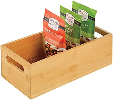 mDesign Bamboo Storage Bin Container, Drawer Organizer Crate Boxes with Handles for Kitchen Pantry Cabinet, Shelves, or 