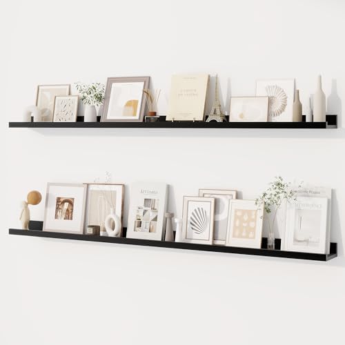 Dreamland Picture Ledge Shelf for Wall, Floating Shelves Set of 2,55 inch Long Floating Shelves with Lip for Living Room,Bedroom,Bathroom,Kitchen,Black