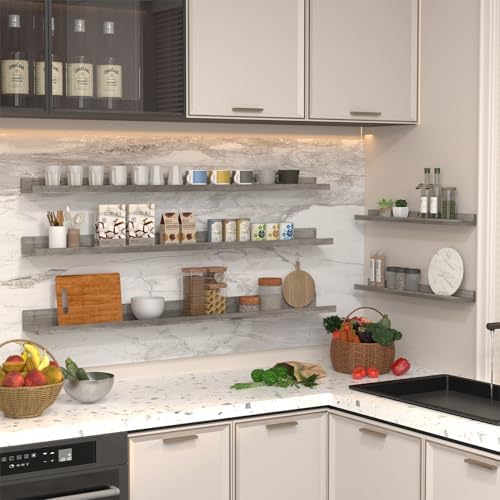 Giftgarden 47 Inch Long Floating Shelves for wall Set of 5, Grey Wood Wall Shelves for Bathroom, Bedroom, Kitchen, Livin