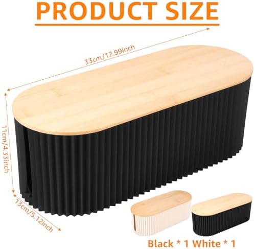 2Pcs Cable Management Box, 13 × 5.12 × 4.33 inch Plastic Cord Hider Box with Wood Lid, Hidden Storage Cord Organizer Box