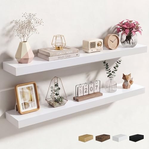 Axeman 40Inch Floating Shelves for Wall, 2 Packs, Invisible Brackets, White