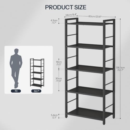 HOOBRO 5-Tier Bookshelf, Standing Tall Bookcase, Vertical Storage Shelf