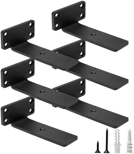 HITOMEN Heavy Duty Floating Shelf Brackets, 5-Inch (1/5'' Thick) Hidden Shelves Hardware, Iron L Brackets, Rustic Indust