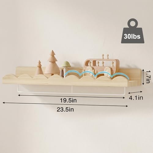 Fixwal Nursery Shelves, 24 Inch Floating Bookshelves for Wall Set of 4, Scalloped Wall Book Shelves with Towel Rack for 