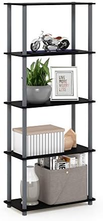 Furinno TURN-N-TUBE Storage Shelves, 5-Tier Book Shelf, Corner Shelf, Toolless Open Shelves, for Organization and Storag