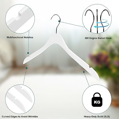 Luxury Ultra Thin 20 Space Saving Wooden Clothes Hanger, 360 Degree Rotating Hook, Best for Shirts, Blouses, Pant, Dress