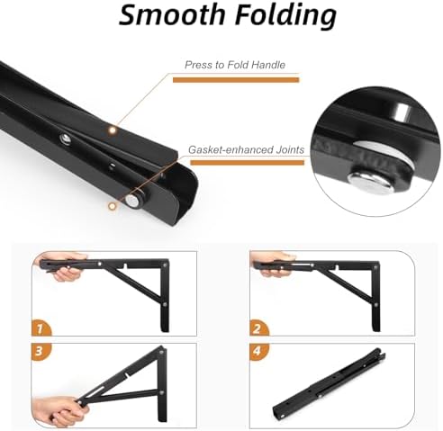 LuckIn 16 Inch Folding Shelf Brackets, Heavy Duty Collapsible Triangle Shelf Brackets for DIY, Wall Mounted Folding Shel