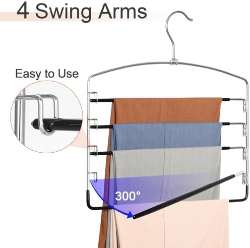 TOPIA HANGER Pant Hangers Space Saving 3 Pack with Non Slip 5 Tiers Hangers