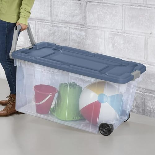 Modern Plastic & Metal 40 Gallon Lidded Home Storage Bins, Stackable Industrial Storage Containers Tote, Organizing Tote