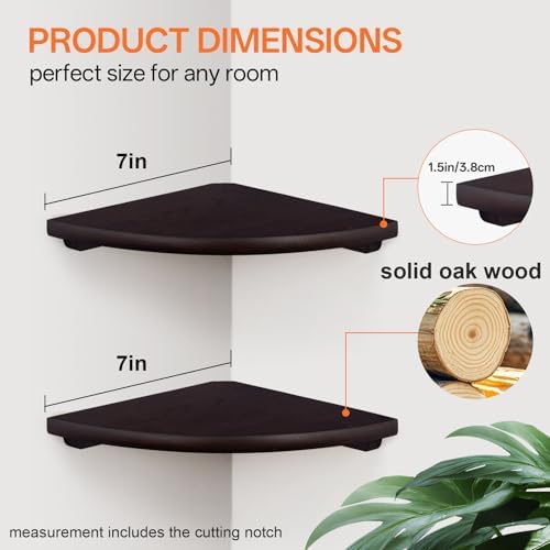Gieanoo Corner Wall Shelf,7inch Solid Oak Wood Floating Corner Shelf with Wire Hole Corner Wall Storage Display Shelves 