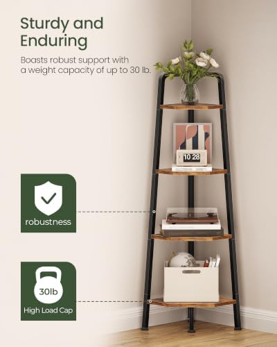 CHOEZON Corner Shelf, 4-Tier Ladder Corner Shelf, Ladder Bookshelf, 47.2" Tall Vertical Display Stand, Metal Frame Books