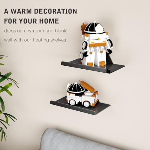 Floating Shelves for Wall,Off Center Metal Shelves for Living Room, 8” Modern Black Hanging Decor Bedroom Bathroom Kitch