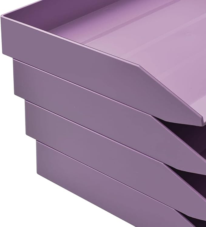 Acrimet 2 Tier Paper Organizer Letter Tray – Plastic Stackable Desk File Organizer, Side Load Paper Sorter for Letter/A4 Office File Folder Holder – Solid Purple