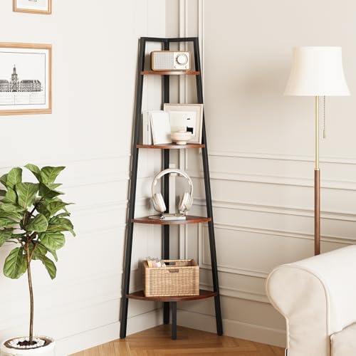Yoobure 4-Tier Corner Shelf Stand- 54" Tall Corner Bookshelf with Metal Frame, Industrial Ladder Corner Shelves Display 
