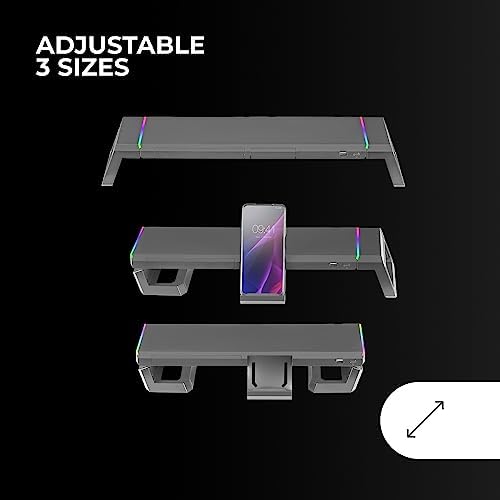 Mars Gaming MGS-ONE Black, Chroma RGB Monitor Stand, Adjustable Size, Smartphone and Tablet Stand, Front USB 2.0