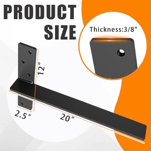 3 Pcs 3/8" Thick Floating Shower Bench Brackets 20"x12"x2.5"