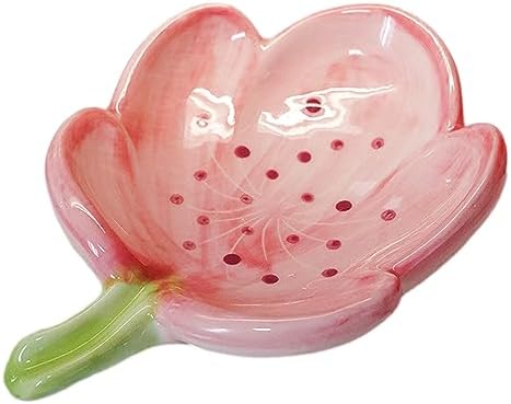 Ceramic Tulip Shaped Pink Soap Dish for Shower, Kitchen, Bedroom