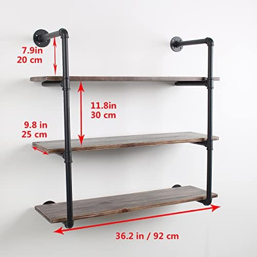 MBQQ Industrial Retro Pipe Shelf 36in 3 Tier Wall Mounted,Rustic Floating Shelves,Farmhouse Kitchen Bar Shelving,Home De