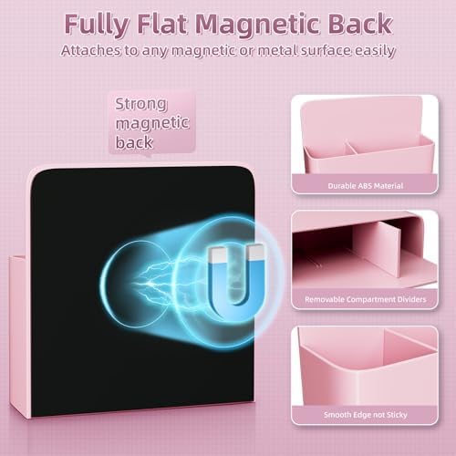 Marbrasse Magnetic Dry Erase Marker Holder,Pen and Eraser Holder for Whiteboard，Magnet Pencil Cup Utility Storage Organizer for Office, Refrigerator, Locker and Metal Cabinets (Pink)