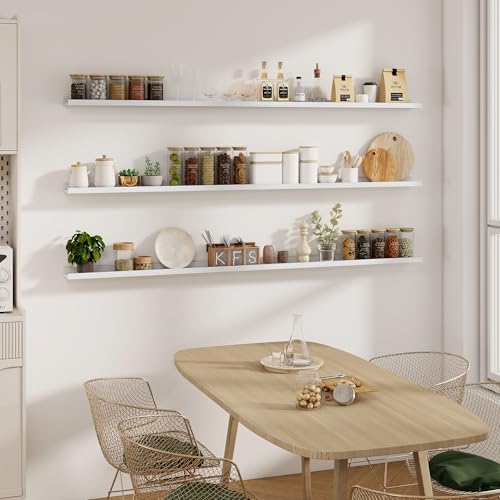Acovy Solid Ash Wood Picture Ledge Shelf, 24 Inch, White, Set of 2