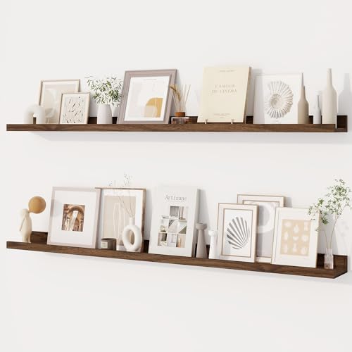 Dreamland Picture Ledge Shelf for Wall, Floating Shelves Set of 2, 48 Inch Long Floating Shelves with Lip for Living Room, Bedroom, Bathroom, Kitchen, Walnut
