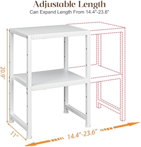2-Tier Expandable Kitchen Storage Shelf,150LBS Heavy Duty Metal Shelving Units For Small Appliance,Adjustable Pots and P