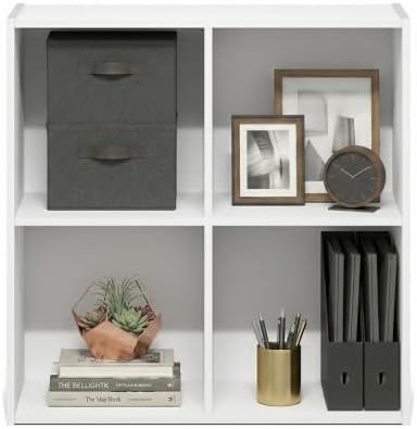 Furinno LUDER Book Shelf, 4-Cube Bookshelf, Bookcase, White