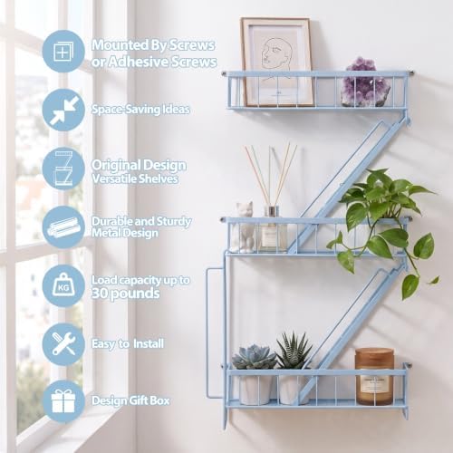 Fire Escape Wall Shelf, NYC Wall Decorative Floating Shelves, Sky Blue