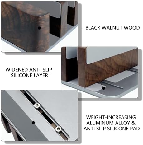 GEVO Vertical Laptop Stand for Desk - Laptop Holder for MacBook and Other Laptops - Wooden Office Desk Accessories