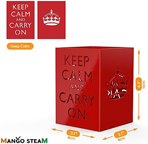 Mango Steam Metal Pen Holder, Makeup Brush Cup Organizer for Office, Bathroom, Vanity (Keep Calm, Red)