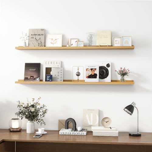 Acovy Picture Ledge Shelf, Wood Long Floating, Set of 2, 56 inch, Oak