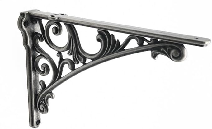 Decorative Shelf Bracket 10 inch, Rustic Antique Silver Brackets for Shelving, Heavy Duty Vintage, DIY Projects, Hardwar