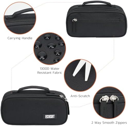 ECHSRT Large Tactical Pencil Case, 3-Compartment Pen Pouch Organizer, Black