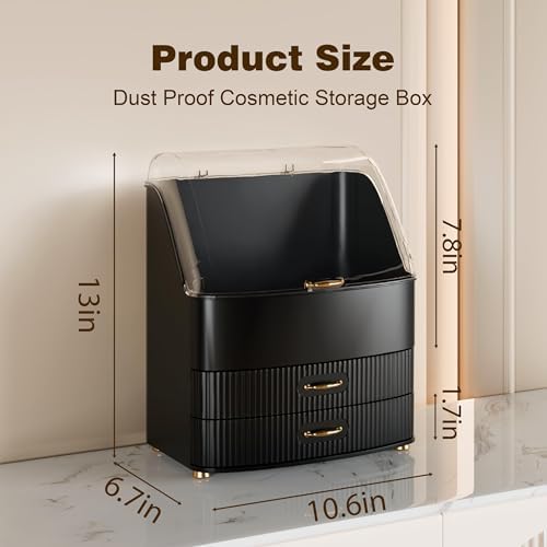 Makeup Organizer Countertop Vanity with Transparent Lid Drawers Waterproof Dustproof Cosmetic Skincare Bathroom Storage 