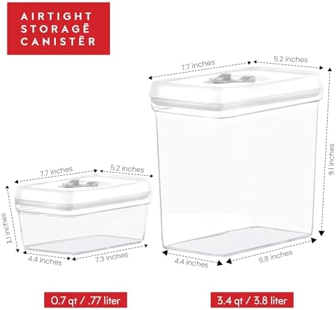 DWËLLZA KITCHEN Large Airtight Food Storage Containers with White Lids (3.8L, 0.8L) - Clear Plastic Bulk Food Pantry & Kitchen Storage Containers for Flour, Sugar 4 Pc BPA-Free, Keeps Fresh & Dry