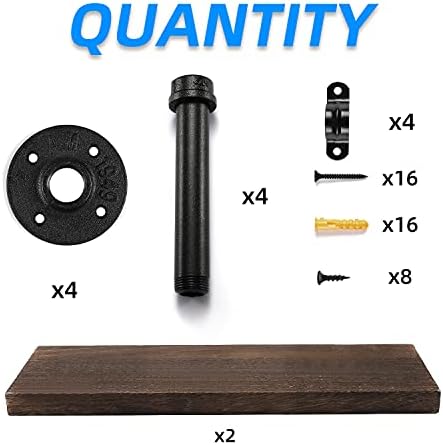 Wall Mounted Floating Shelves, Floating Shelves with Industrial Pipe Brackets Set of 2 Rustic Wood Storage Shelf for Bedroom Living Room Bathroom Kitchen Office and More (2, Brown)
