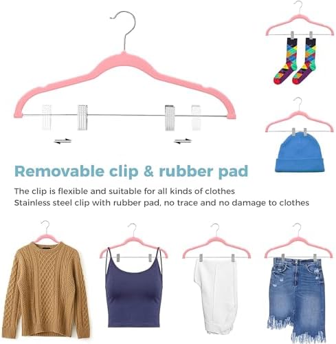 VECELO 20 Pack Velvet Clothes Hangers with Adjustable Clips,Heavy-Duty Non Slip & Space-Saving with 1 Magic Hangers & 2 Tie Rack for Suit Coat Pants Skirt Dresses