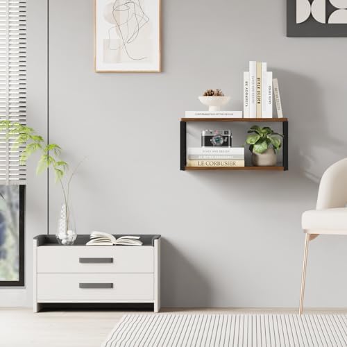 Floating Nightstand Set of 2, Wood Bedside Shelf Wall Mounted Nightstand, Floating Bedside Table for Bedroom, Living Roo