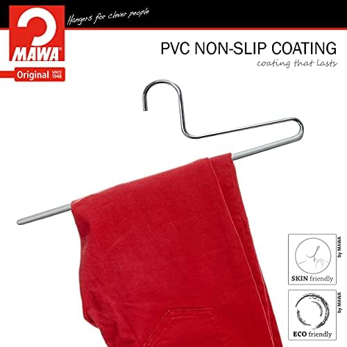 Mawa by Reston Lloyd Non-Slip Space Saving Clothes Hanger with Single Rod for Pants, Style KH/1, Set of 30, Silver