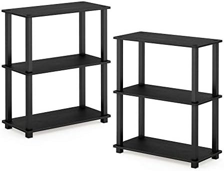 Furinno TURN-S-TUBE Storage Shelves Set of 2, 3-Tier Book Shelf, Corner Shelf, Toolless Open Shelves, Square Tubes, for 