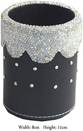 crystal Bling Rhinestone Pen organizer Box Holder Cosmetic Container (Black Round, Medium)