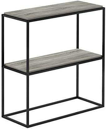 Furinno Moretti 2-Tier Metal Frame Storage Shelves, French Oak Grey
