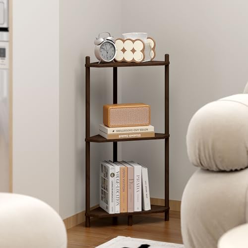 Corner Shelf Stand - 3 Tier Bamboo Small Corner Bookshelf for Office Kitchen Bedroom Plant Stand Living Room Decor Small