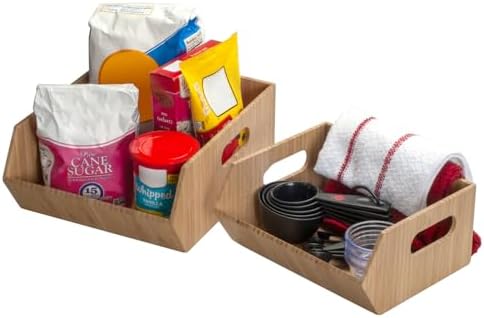 Mobilevision XL Versatile Bamboo Storage Bins for Pantry & Kitchen Cabinet Organizer Multi-Purpose / 2 Piece Stackable S