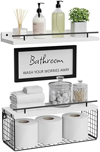 WOPITUES Floating Shelves for Bathroom Decor Art, Modern White