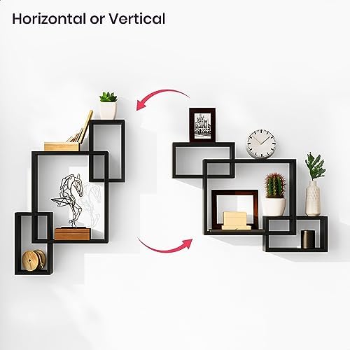 Ballucci Wooden Interweave Floating Wall Mounted Shelves, Horizontal and Vertical Display Storage Shelf for Living Room 
